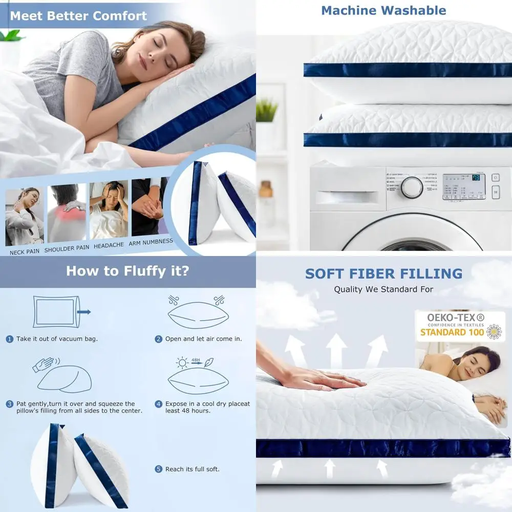 

Комплект из 2 подушек King Size, охлаждающие роскошные подушки в гостиничном стиле, поддерживающие и дышащие, с наполнителем из искусственного пуха, подходят для сна на животе.