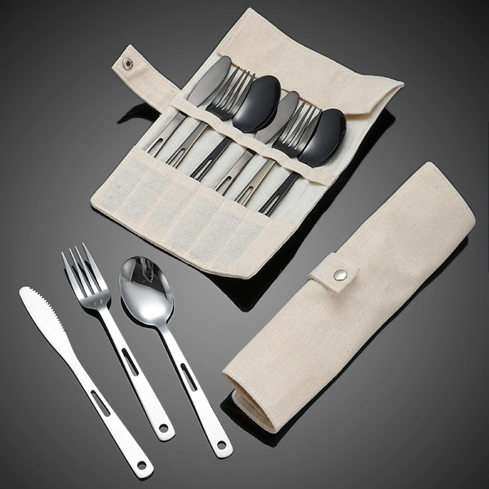 

7pcs/set Outdoor Utensils Stainless Steel Spoon Fork Knife Kit With Storage Bag Portable Outdoor Camping Picnic BBQ Cutlery
