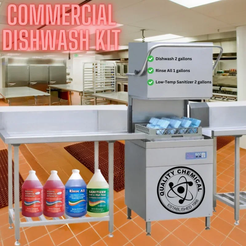 Commercial Dishwashing Kit/4 Gallon Combo - Dishwash (2), Rinse All (1), Chloro Guard Low Temp (1)/Food Grad