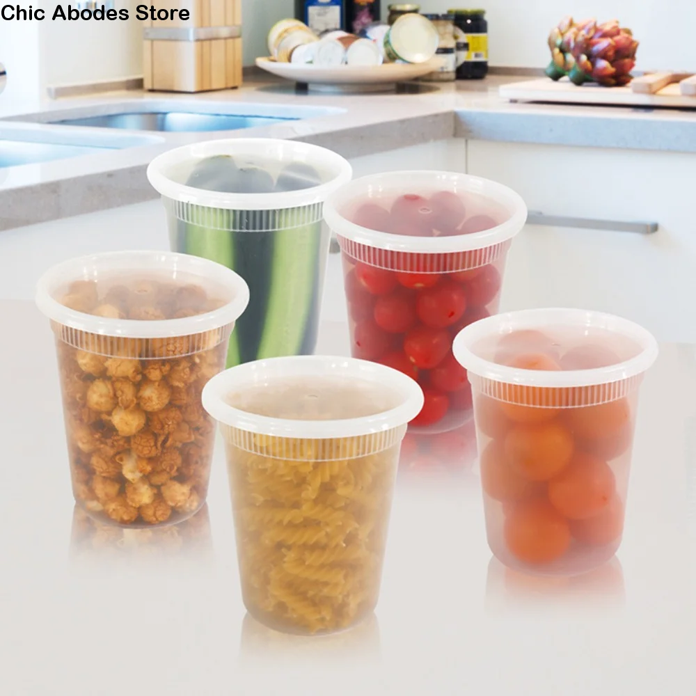 

50Pcs Portable Airtight Lid Food Storage Container Round Plastic Disposable Soup Cup BPA-Free Thickened Dessert Cup School