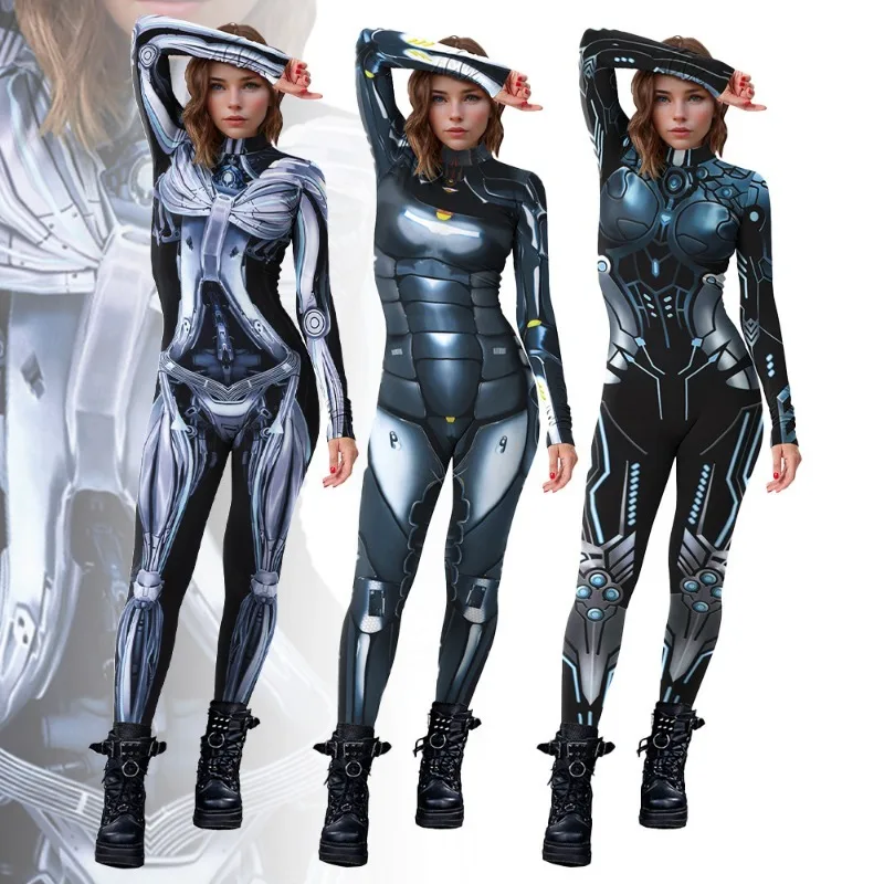 Halloween Party Cosplay Costume Carnival Zentai Bodysuit CyberPunk 3D Printed Steampunk Armor Jumpsuit Party Costume Fancy Dress