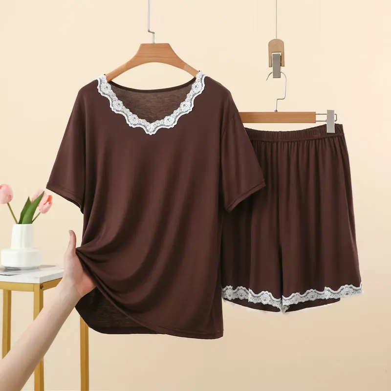 

Women's Pajamas Set Summer Short Sleeve Sleepwear Loungewear Sets Woman Clothing 2 Pieces Home Wear Nightwear Ladies Nightie