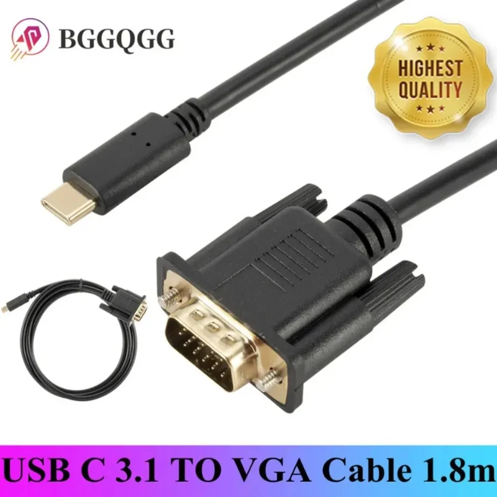 

BGGQGG USB C To VGA Cable 1.8m 1080P Type C To VGA Converter Adapter Cable for Laptop UHD External Video Projector