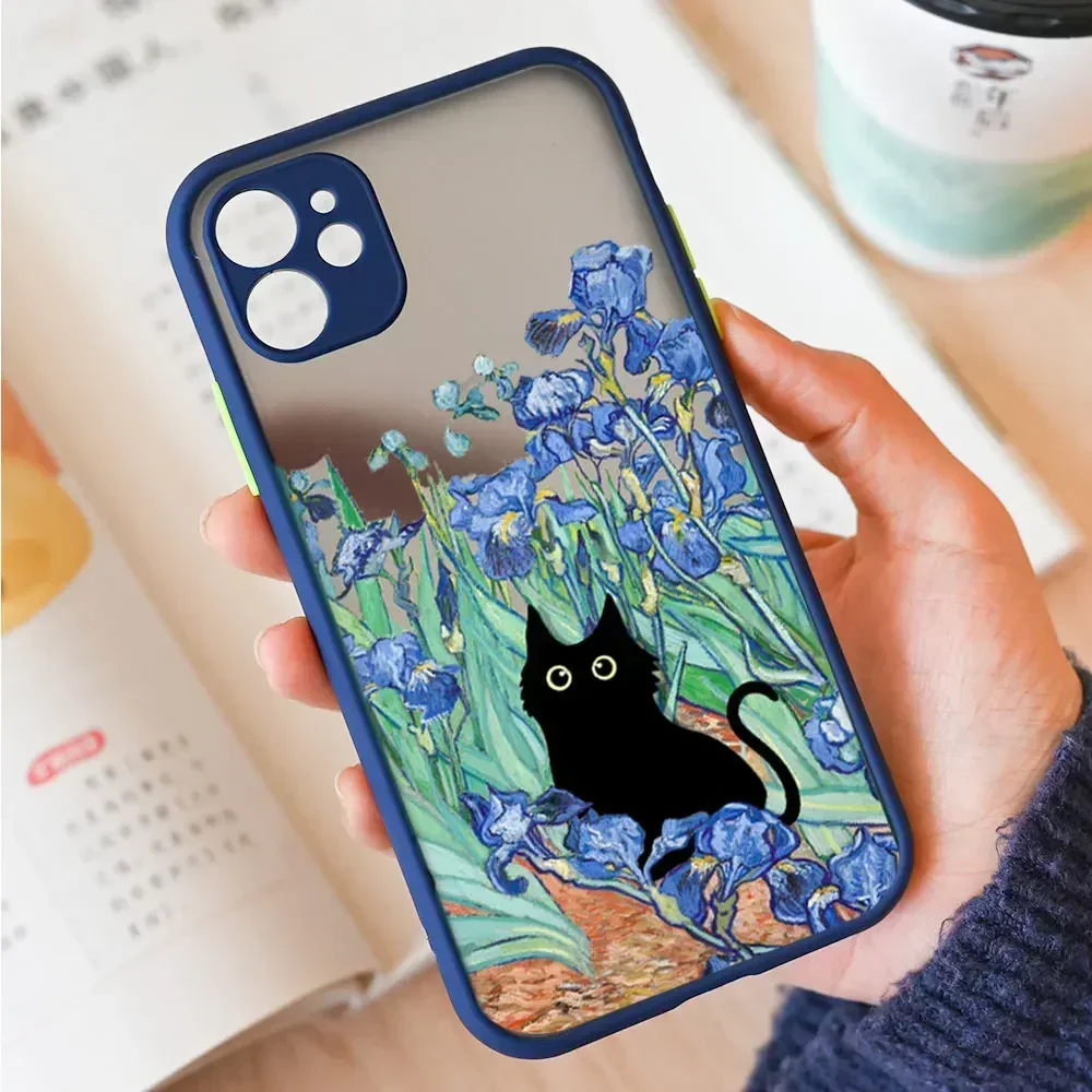 Retro Oil Painting Van-Gogh Cat Etui na telefon IPhone 16 15 13 12 11 Pro Max Mini 14 Plus SE2020 X XS XR Wstrząsoodporne twarde etui