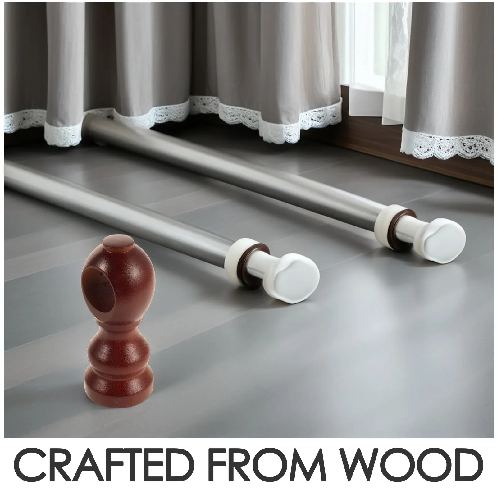 2Pcs Wooden Curtain Rod Supports Wood Bracket Holders Heavy Duty for Drapery Rods Roman Rods Bedroom Window Wall Mounted 28Mm