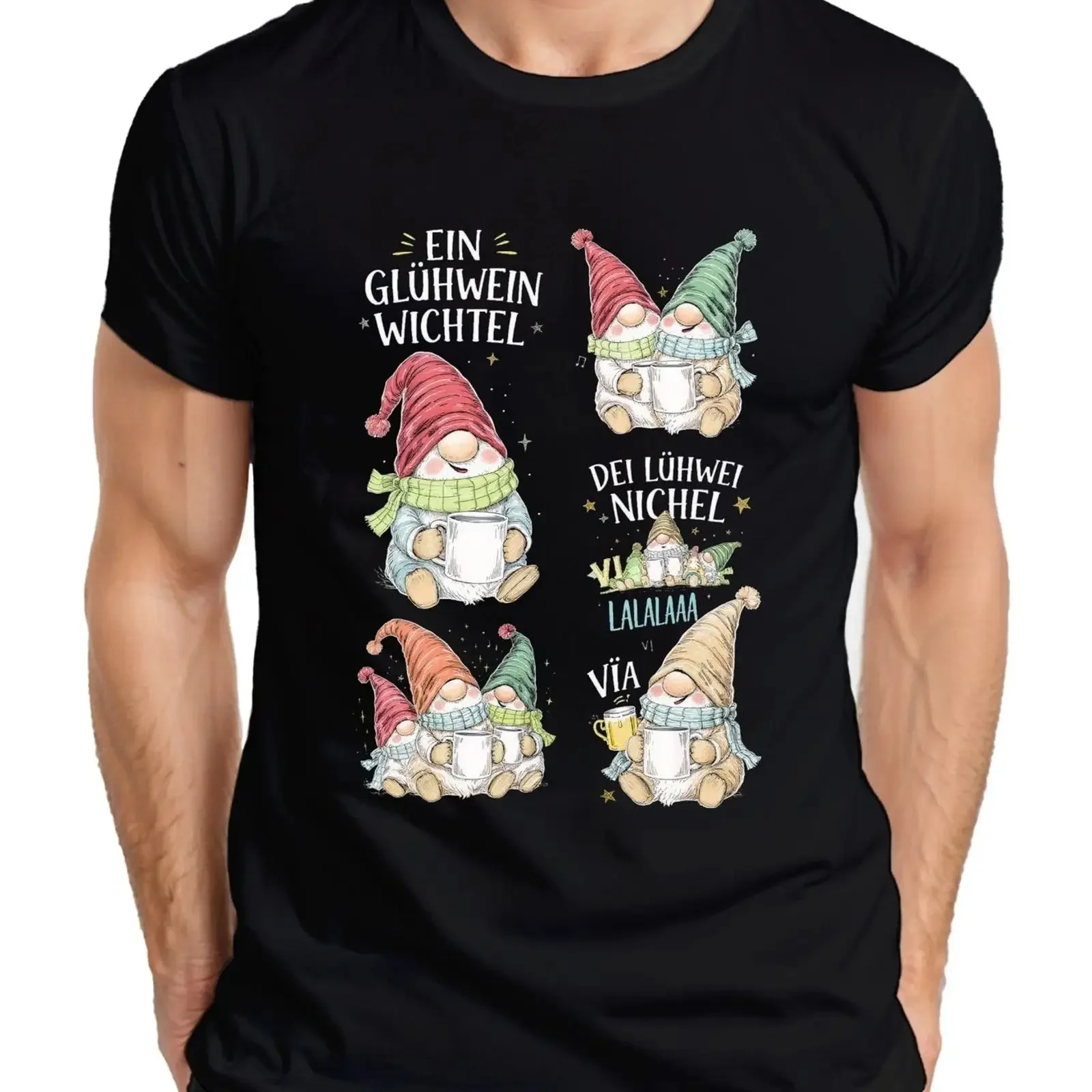 A mulled wine elf Christmas cozy men's T shirt vintage Washed homme Soft streetwear designer clothes Stretched fashion