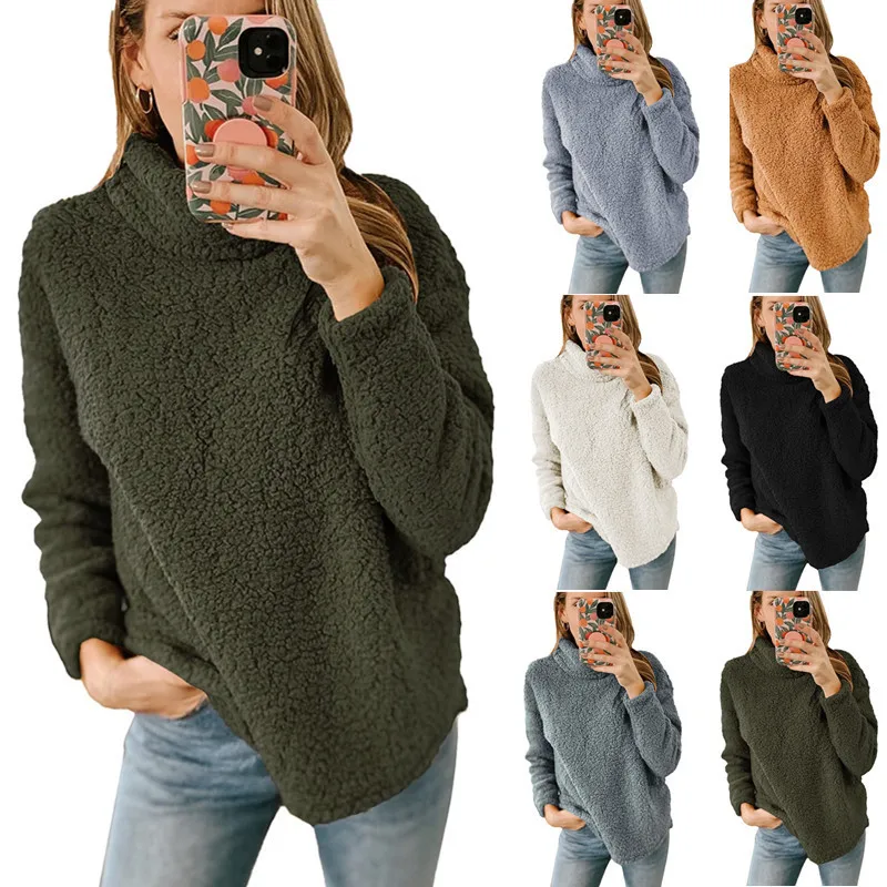 

Autumn and Winter Women's New Plush High Neck Solid Color Sweater Plush Top for Women