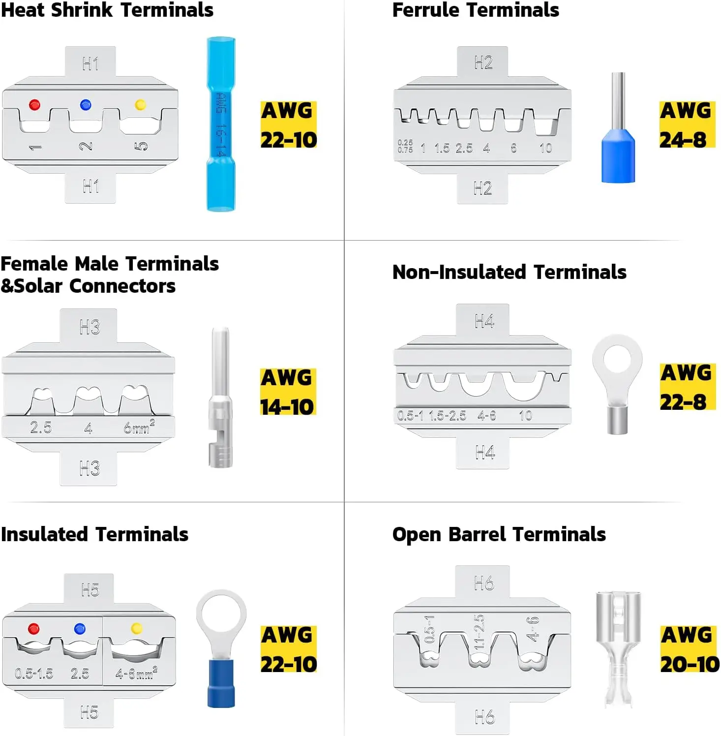 مجموعة أدوات تجعيد 6 في 1 مع أداة تعرية الأسلاك وقوالب قابلة للتبديل لموصلات مختلفة، هدية مثالية للرجال