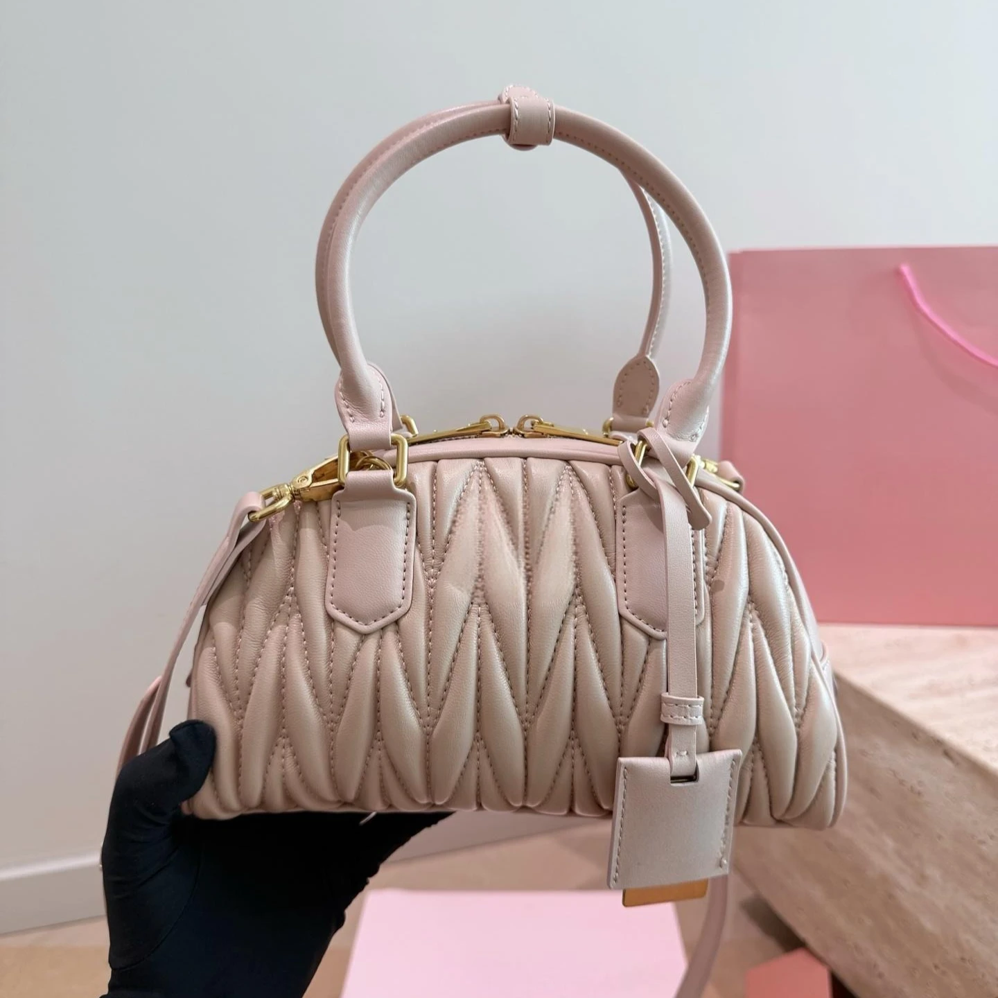 Bolso de Mano de Cuero Plisado con Costuras Matelassé para Mujer, Bolso de Mano de Piel de Cordero Suave con Asa Superior y Correa de Hombro Extraíble