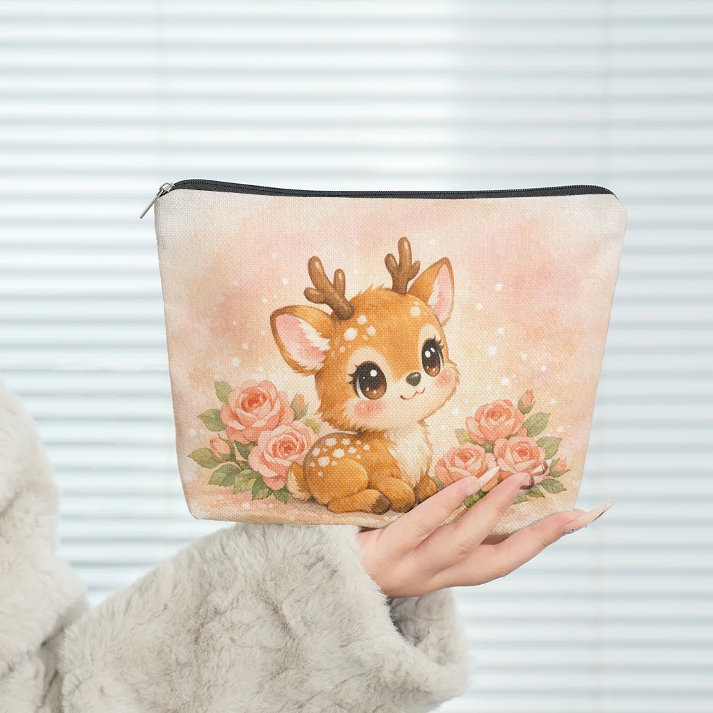 A cute deer pattern cosmetic bag-cute multifunctional zipper handbag, jewelry storage bag