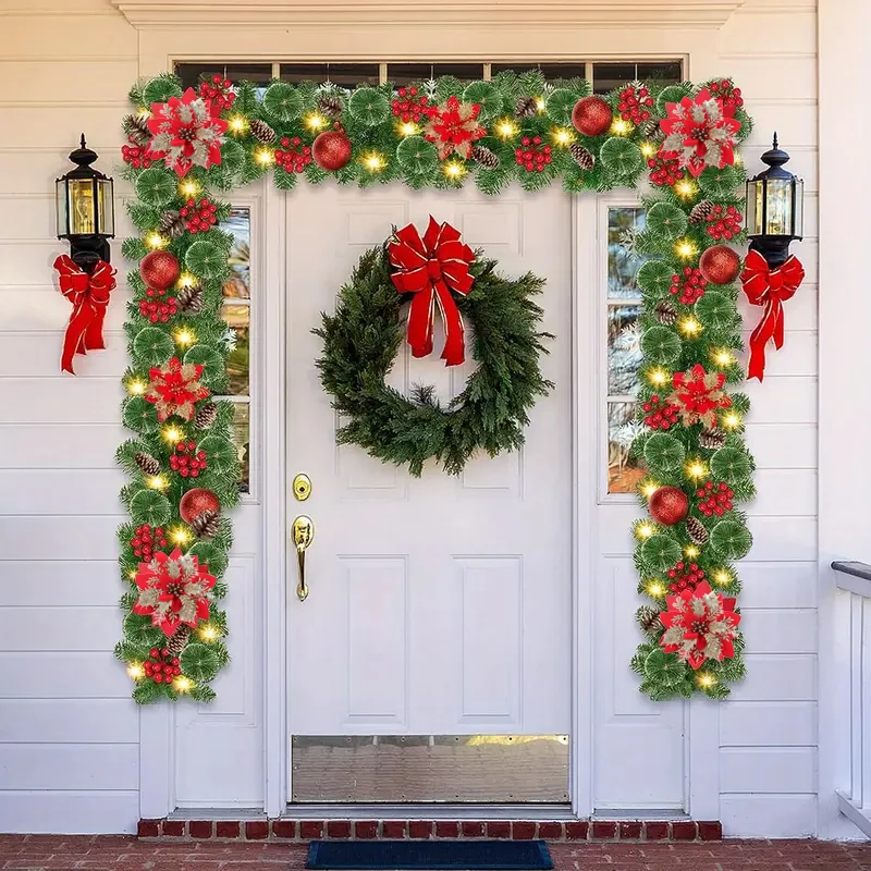 

9FT Artificial Christmas Garland Decoration Christmas Wreaths Plastic Festive Holiday Home Decor New Year Stairs Fireplace Door