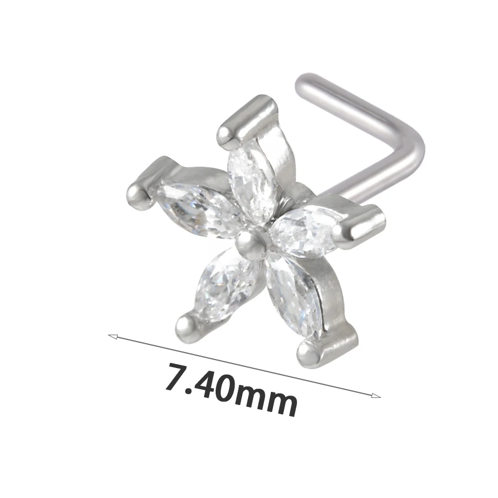 1PC Surgical Steel Nose Bone Ring Cz Cross flowers Butterfly Wings Top Screw Nose Piercing Retainer Holder Nazir Stud Jewelry image 3