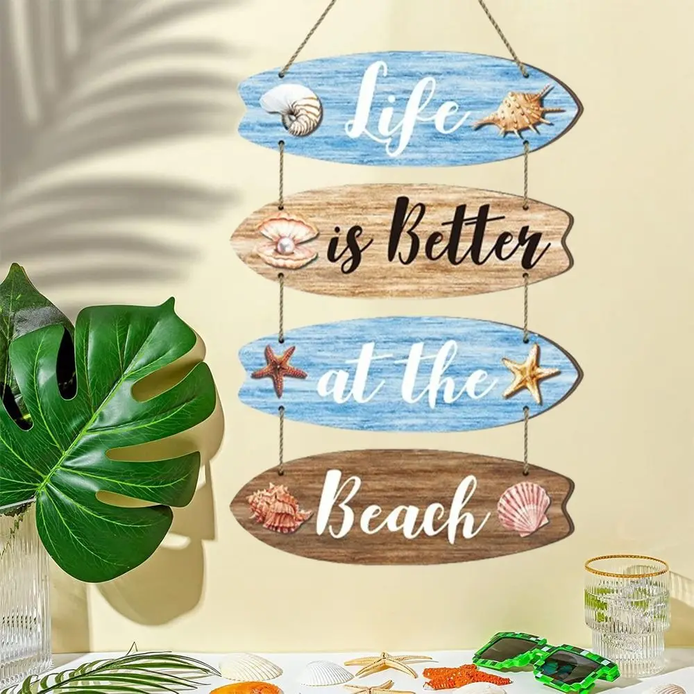 

Vintage Wooden Beach Sign Beach Theme Nautical Surfboard Hanging Pendant Decorative Ocean Coastal Wall Decor Home Bedroom Decor