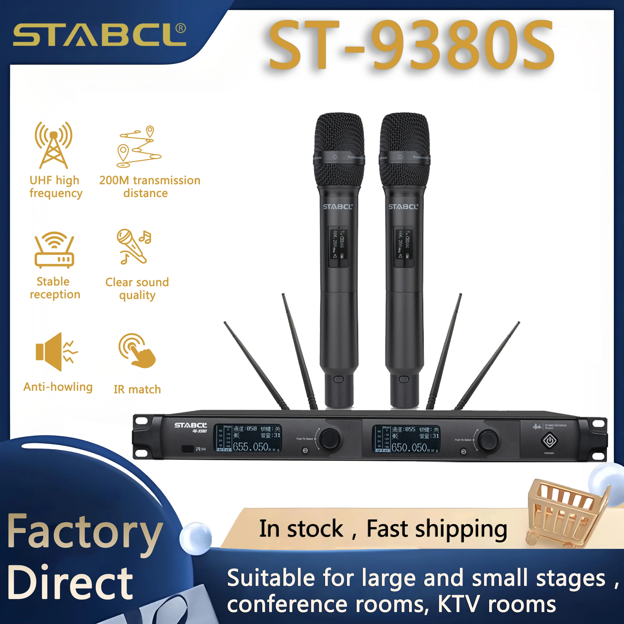 STABCL Four Antenna UHF Dual Channels Wireless Microphone For Karaoke Stage