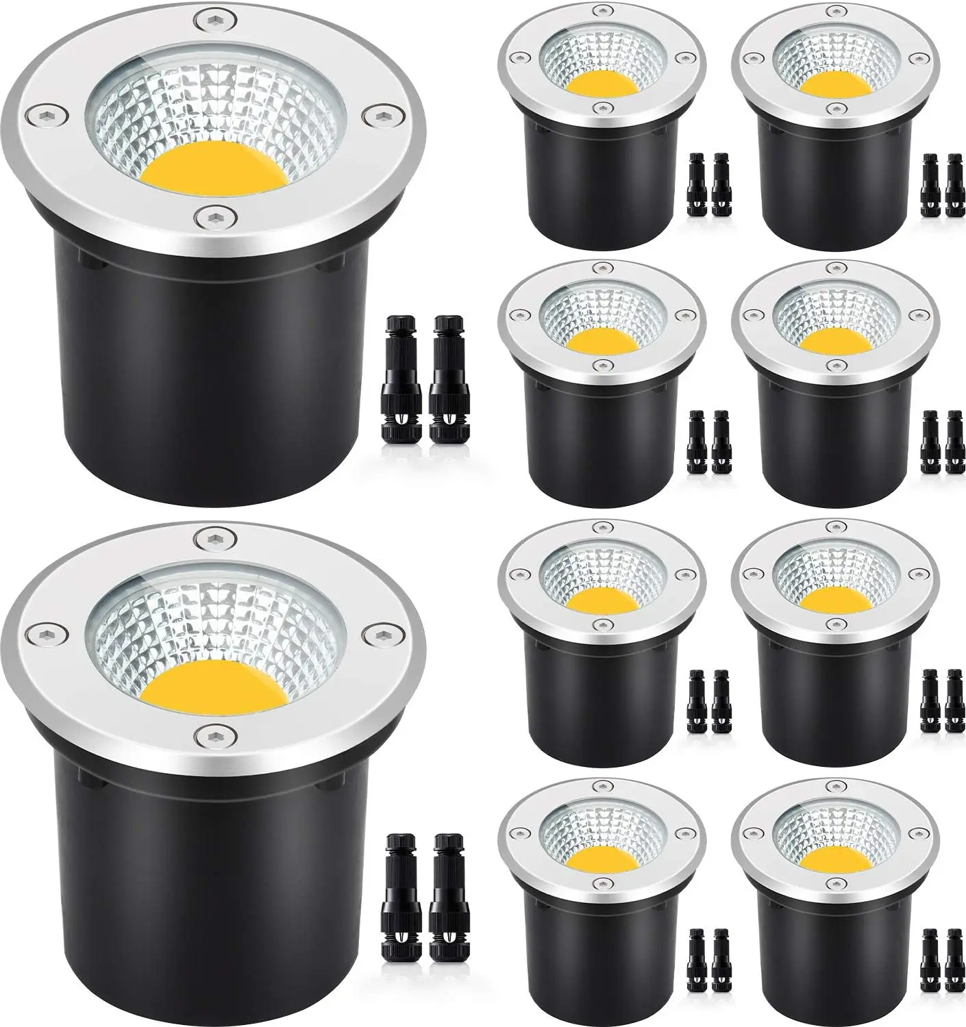 Low Voltage Landscape Well Lights, 5W10W LED, IP67 Waterproof In-Ground Garden Lights 12V-24V Pathway Driveway Deck 6 Pack
