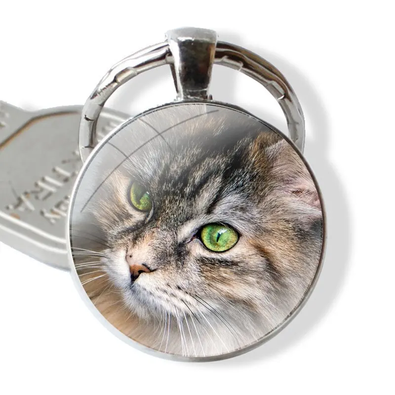 pet maine coon cat Keychain Handmade Glass Cabochon Key Ring Holder Pendant Key Chains