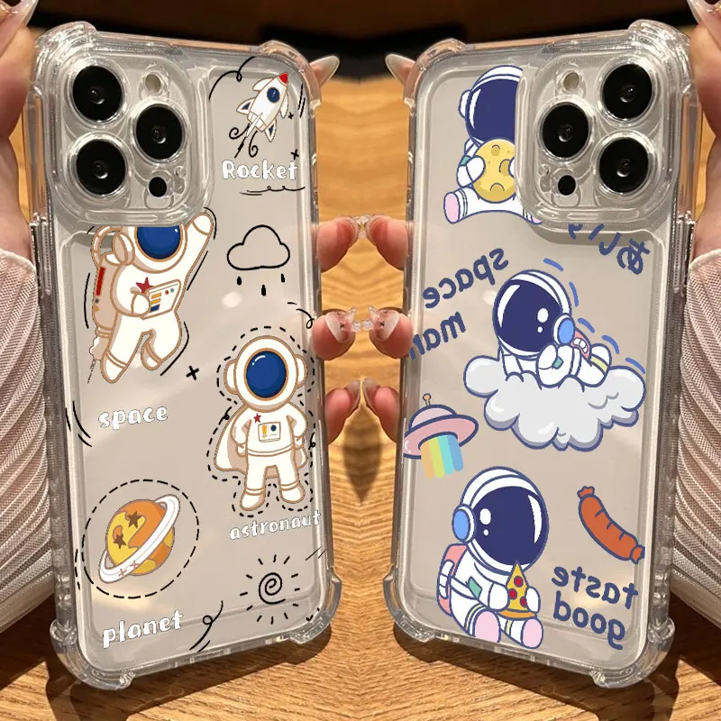

Astronaut Spaceman Planet Phone Case Clear For iPhone 17 16 14 15 11 12 13 Pro Max 16E 15 16 Plus 17 Air Soft Shockproof Cover
