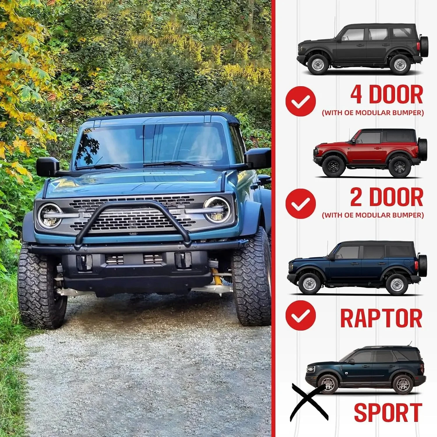 Front Bumper Bull Bar for Ford Bronco 2021-2024 2/4 Door Heavy Load Steel Grille Guard Push Bar Off Road Protection view 3