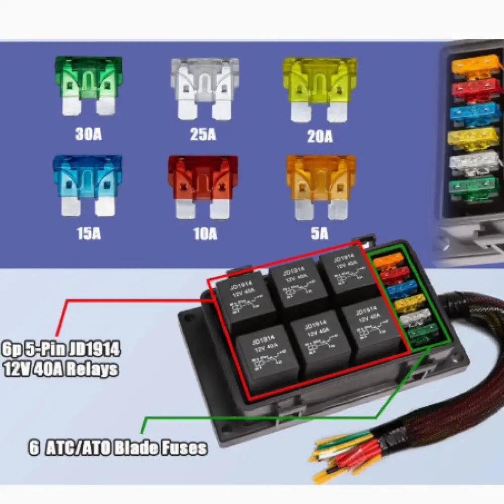 6 Slot Relay Fuse Box Waterproof Prewired Holder 12V 24V Circuit Control Block For Automotive Marine Repair Kit