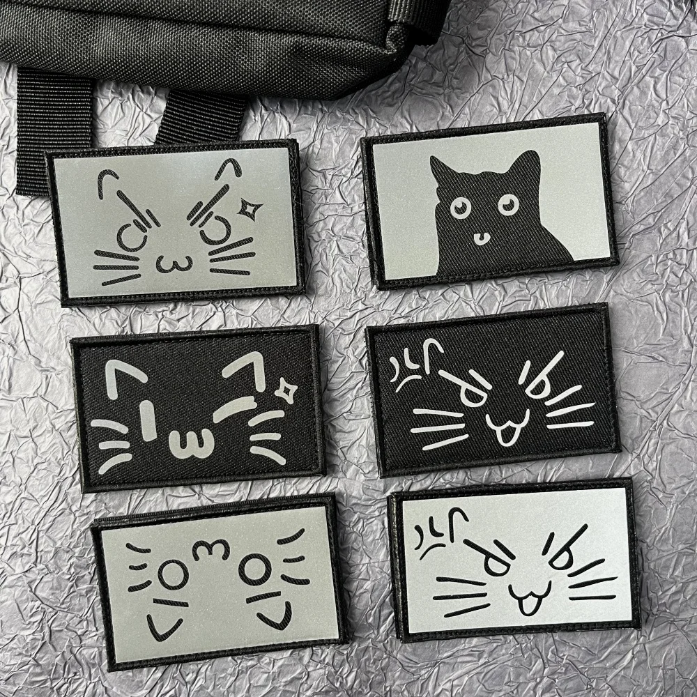 Reflective Cat Hook and Loop Patches for Clothing Tactical Equipment Fallout Badges DIY Backpack Patch Sticker Applique