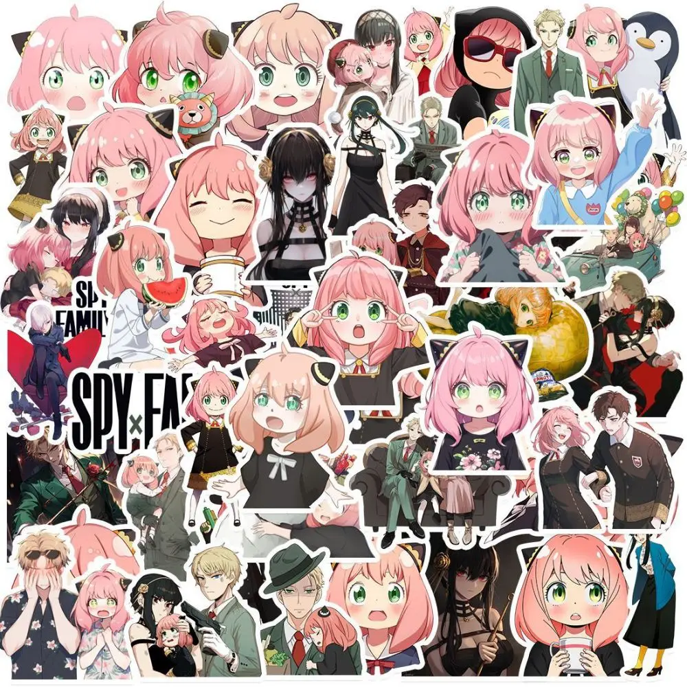 50pcs Anime Spy X Family Stickers Laptop Phone Guitar Fridge Notebook Car Bike DIY Anya Forger Cartoon Sticker for Kids Gift Toy