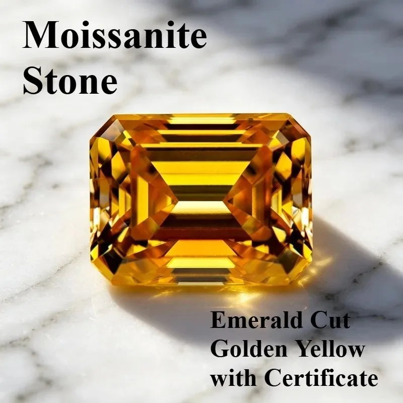 

Moissanite Stone Emerald Cut Golden Yellow Lab Grown Gemstone for DIY Charms Jewelry Making Pass Diamond Test with Certificate