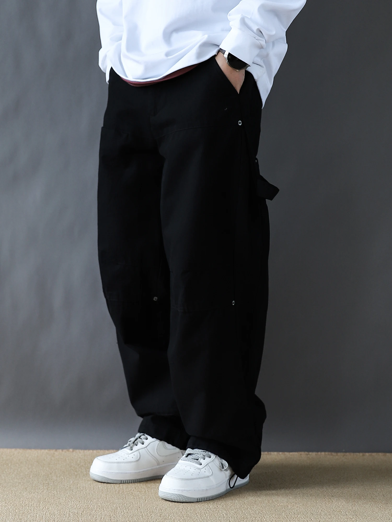 

Мужские рабочие брюки Heavyweight Waed: модные, свободные, прямого кроя, длинные, повседневные, из чистого хлопка, американского стиля, черные