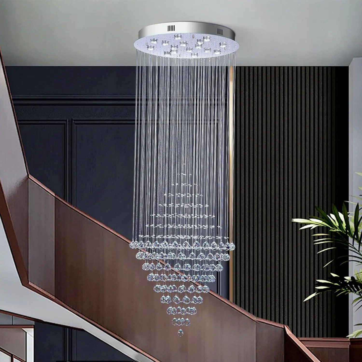 

Staircase Crystal Chandeliers Large Foyer Chandelier for High Ceiling Modern Raindrop Spiral Chandeliers for Villa Entryway