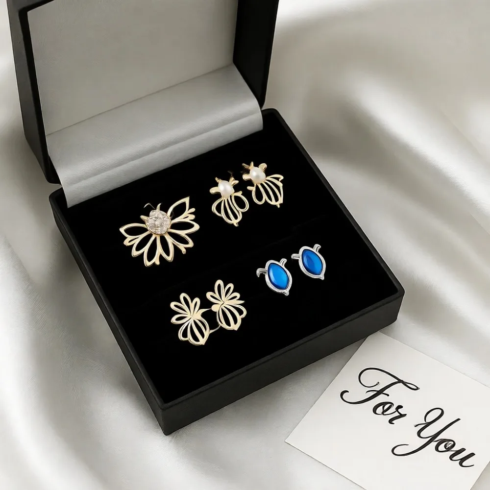 

32 пары сережек-гвоздиков из нержавеющей стали с милыми животными, искусственным жемчугом, кошкой, слоном, солнцем, луной, звездой, фианитами, сердцем и геометрическими узорами для подростков и девочек