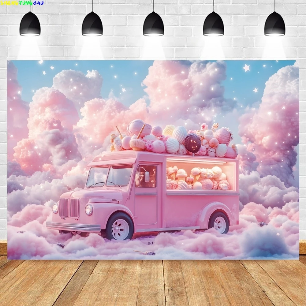 Sweet Candy Donut Ice Cream Dessert Backdrop Girl's Princess Birthday Baby Shower Party Banner Photography Background Photoshoot