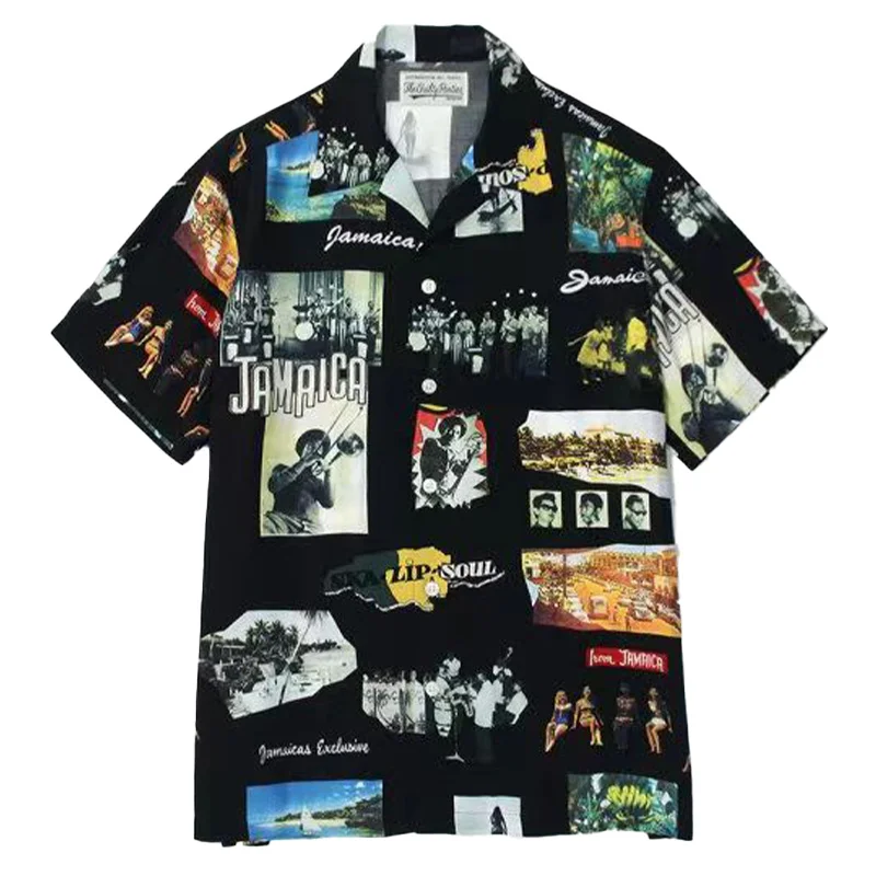 WACKO MARIA Print Photo Short Sleeve Shirt High Quality Vintage Casual Summer Mens Womens Shirt Hawaii Shirt