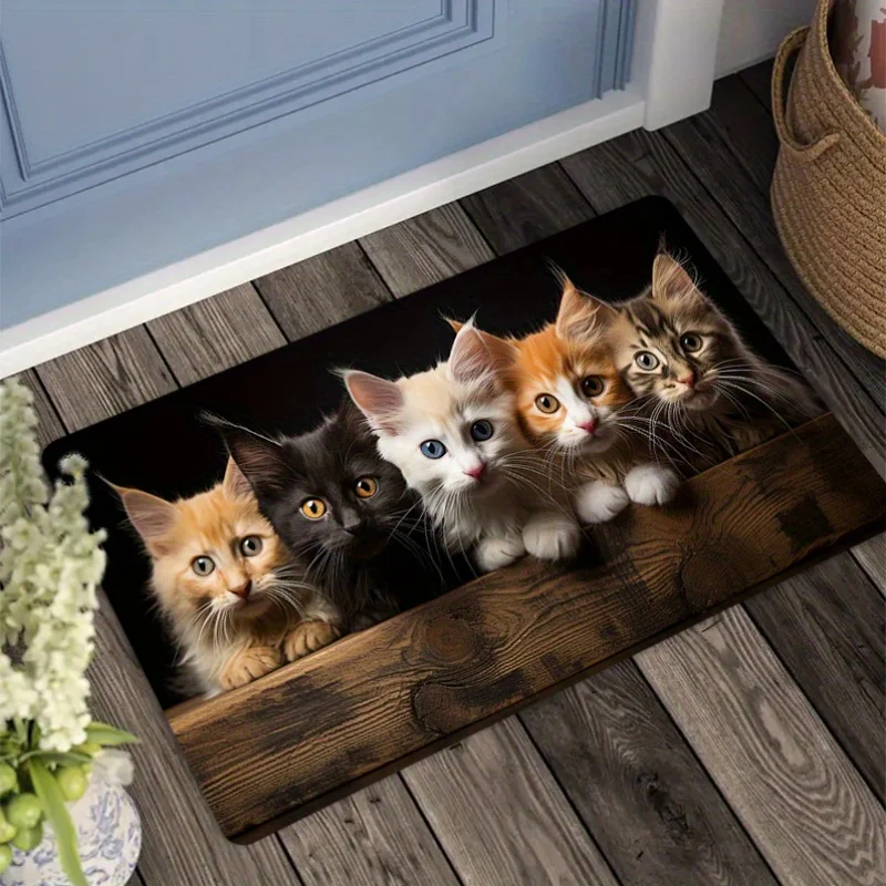 Realistic Cat Printed Long Carpet Cute Kitten Bar Counter Dining Table Side By Side Carpet Dining Room Living Room Entrance Rug