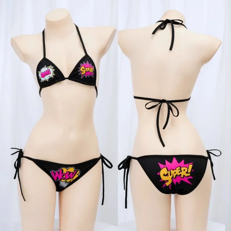 Lolita Anime Girls Band Aid Sexy Cosplay Costumes Bikini Set Women Black Bandage Tops Underwear Swimsuit Polyester Lingerie Gift