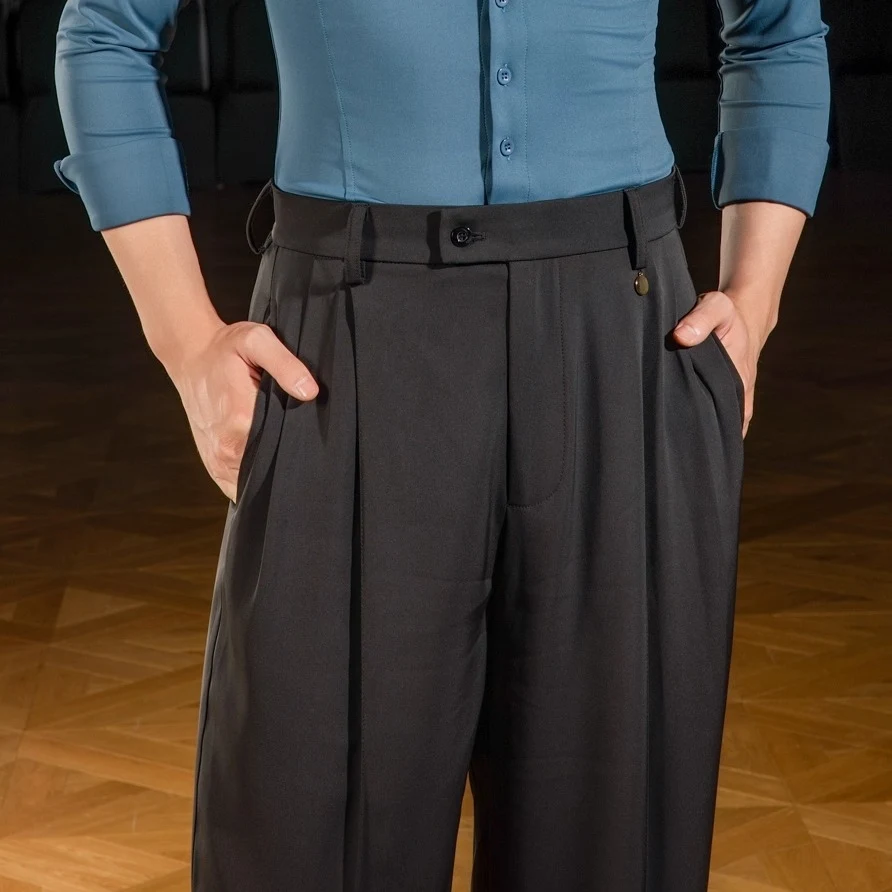Mannelijke wijde pijpen broek Latin dansbroek Ballroomdans Nationale standaard dansbroek Heren Moderne training Zwarte broek DN21696