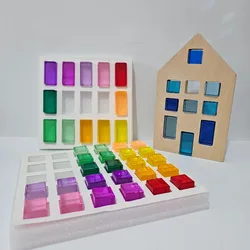 Acrylic Lucent Transparent Rainbow Color Gem Cubes Kids Stacking Building Blocks Light Shadow Toy Lucite Rectangle Cubes Gift