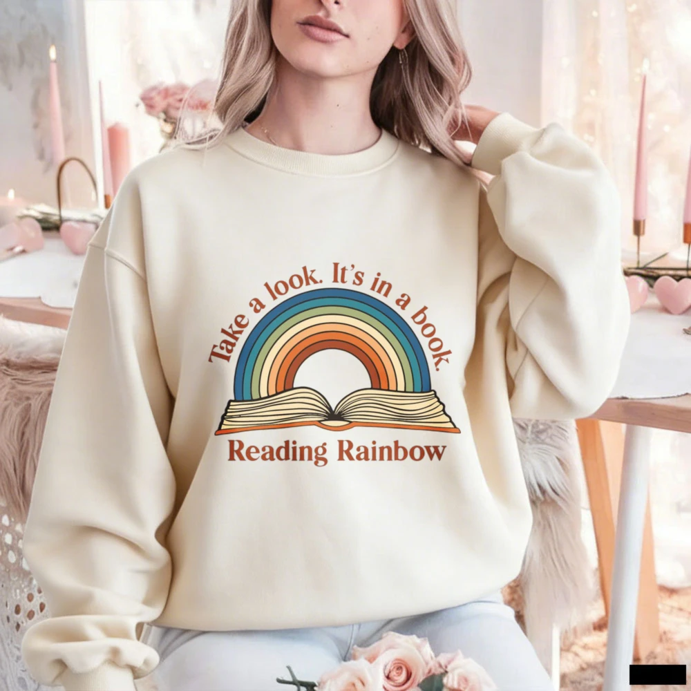 Sudadera Reading Rainbow Take A Look It's in A Book para mujer, color crema, para amantes de los libros, regalo retro para bibliotecarias y lectores ávidos