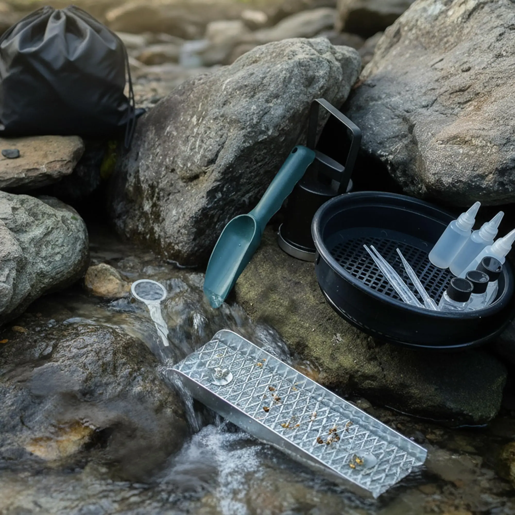 16 PCS Complete Sluice Box Gold Panning Kit 12” Mini Aluminum Alloy Mining Equipment Portable Prospecting Gold Pan