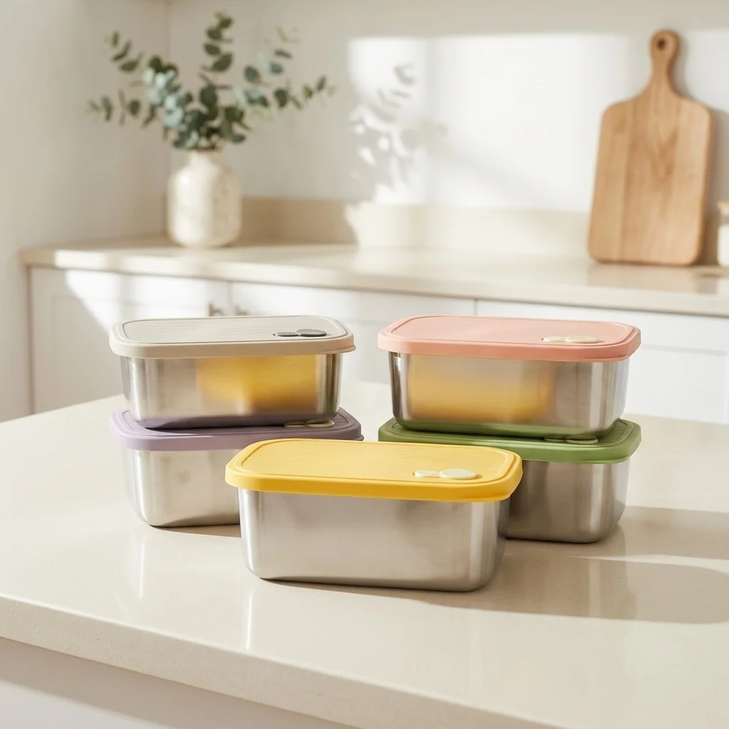 304 Stainless Steel Food Storage Container Reusable Refrigerator Fruit Vegetable Meat Food Preservation Box Microwave Heatable