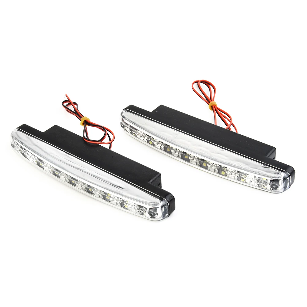 12V Car LED Lights Replacement PC+Metal Super Bright 6000-6500K White DC 12V 155x17.8x35.6mm 2pcs 8-LED Fog Lamp