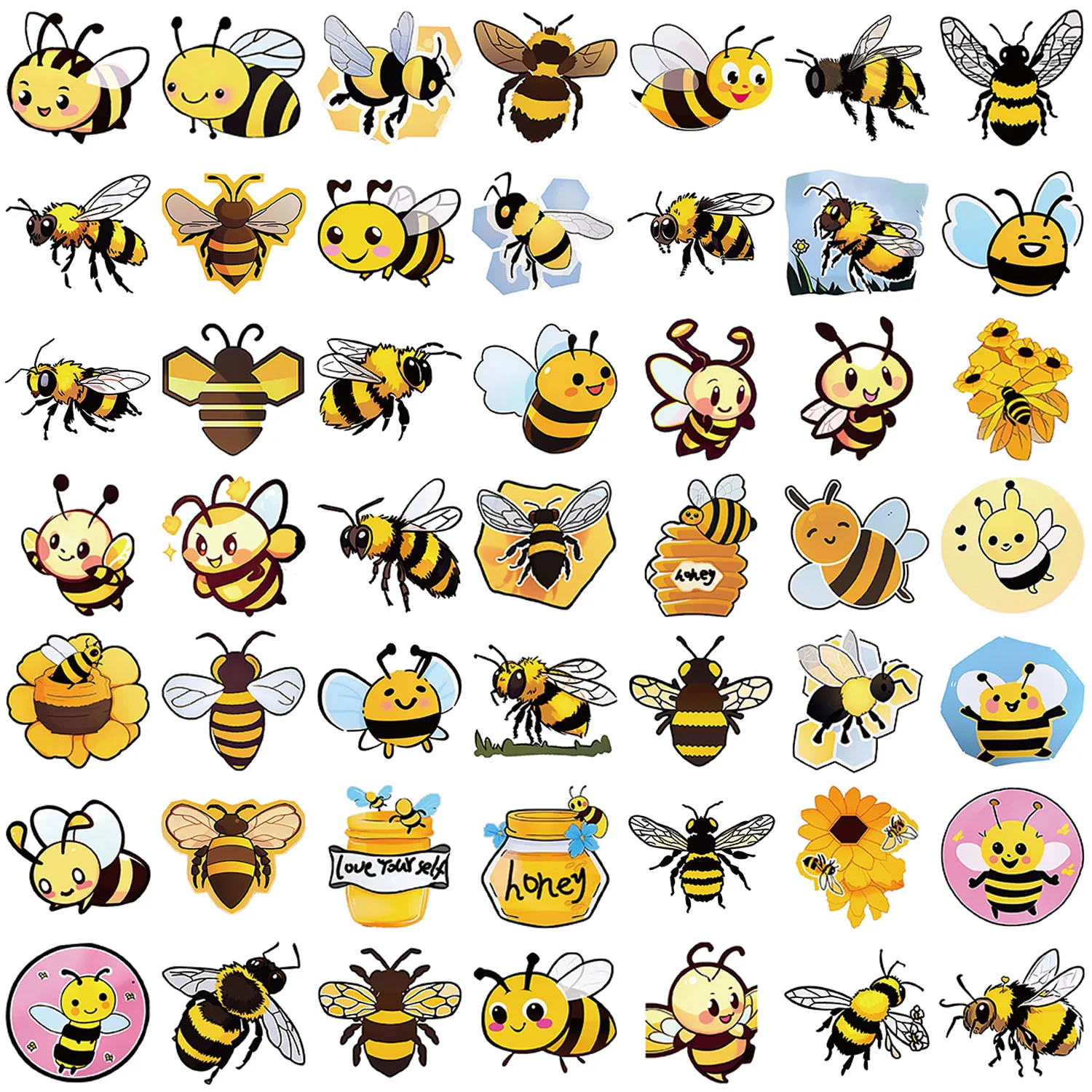 50PCS Fun Cartoon bee Graffiti Stickers Scrapbooking Collage Material Phone Cases Guitar Notebooks DIY Decorative