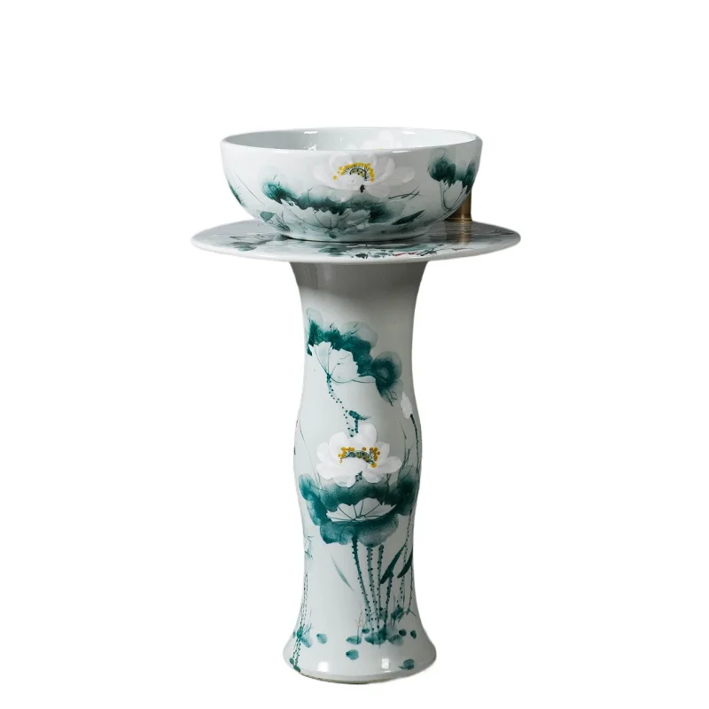 

Retro lotus column washbasin Chinese ceramic floor-to-ceiling integrated outdoor washbasin