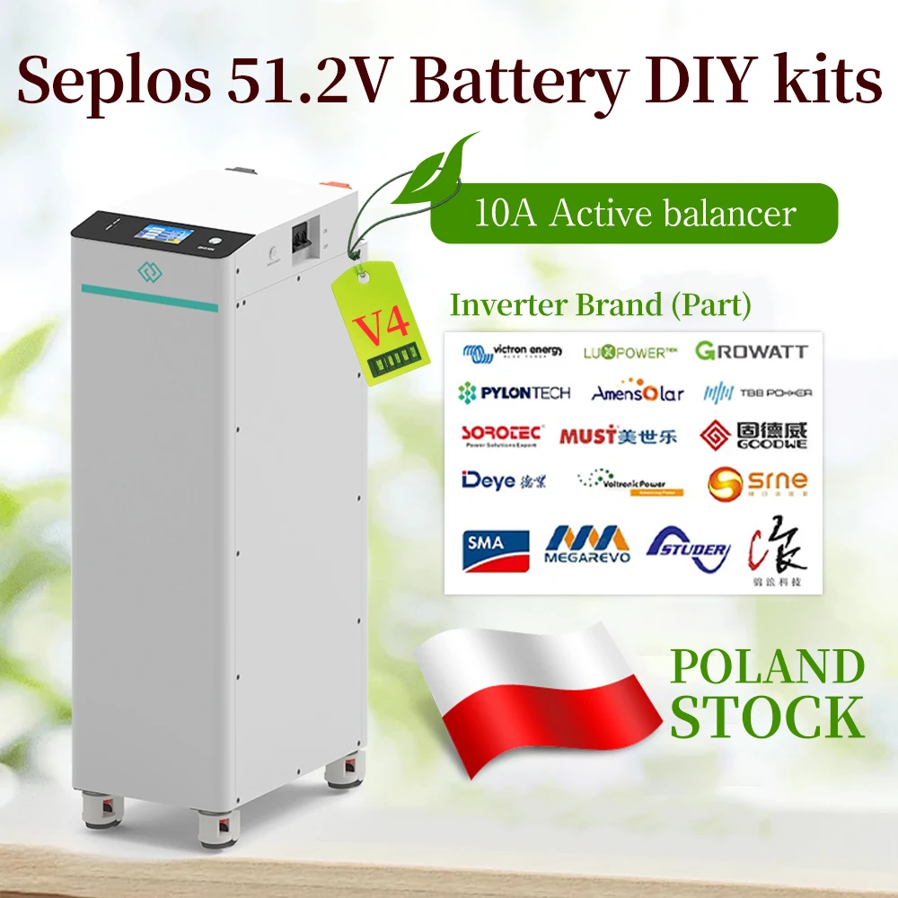 

Seplos V4 DIY LiFePO4 Battery Case 48V 16S 200A BMS Smart 51.2V 280ah BT LCD 2A Active Balancer Assemble Box for Home Energy