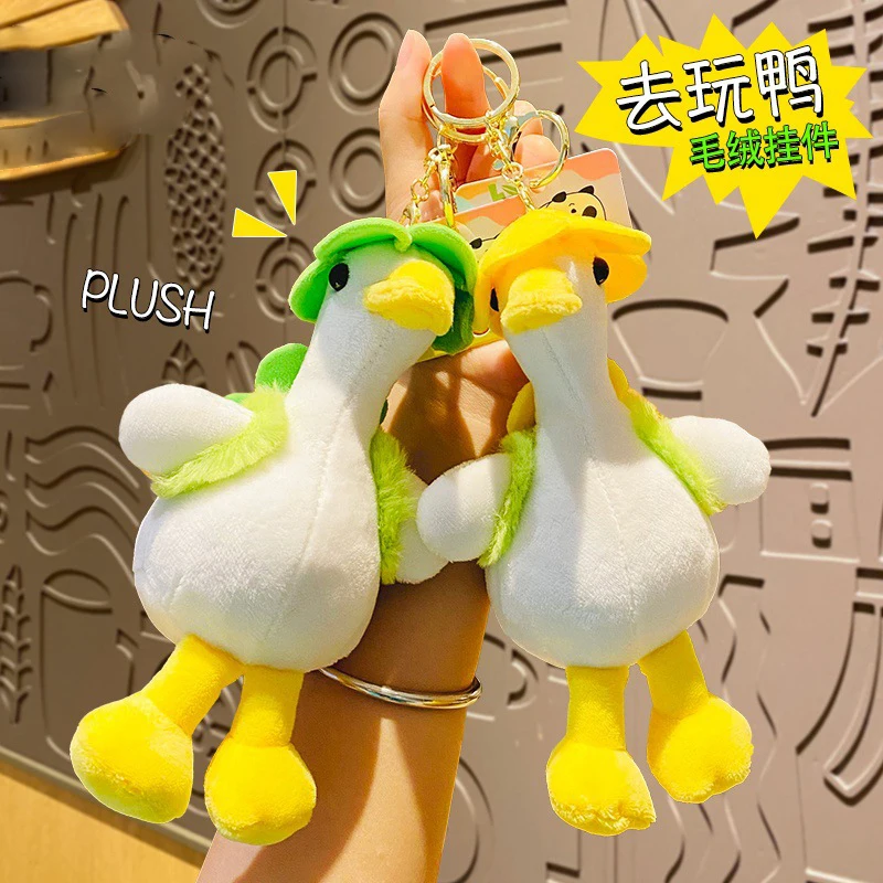 Lovely Go Play Duck Plush Pendant Keychain Stylish Backpack Keyrings Pendant For Kid Boy Girl Women Men Bag Key Chains