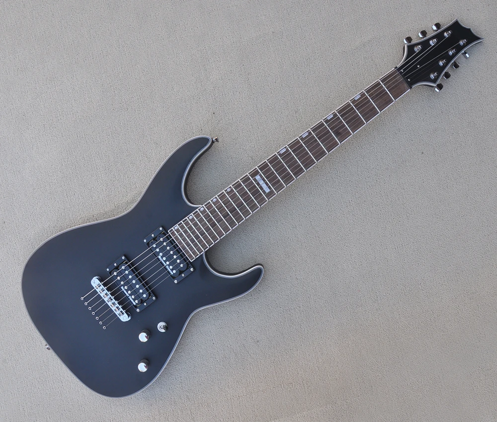 

7 Strings Matte Black Electric Guitar with Humbuckers,Rosewood Fretboard,Strings Through Body