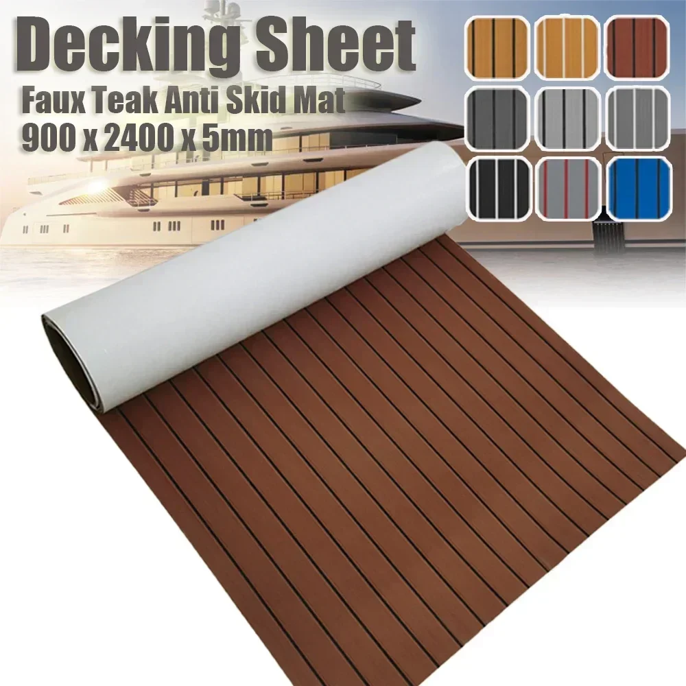 900x2400x5mm EVA Foam Faux Teak Flooring Decking Sheet Non-Skid Self Adhesive Boat Deck Anti-fatigue Mat Yacht Flooring Pad