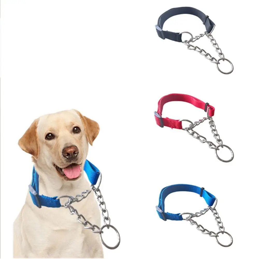 Pet Collar Adjustable Nylon Large Dogs Slip Pinch Collar with Welded Link Chain Dog Training Accessories