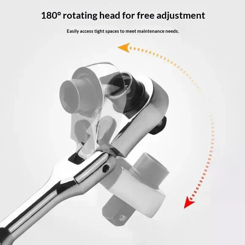 Ratchet Handle Chrome Vanadium Steel 2-in-1 Multi-Purpose Reversible Resilient Head Ratchet Wrench 1/4'' Drive Ratchet Handle