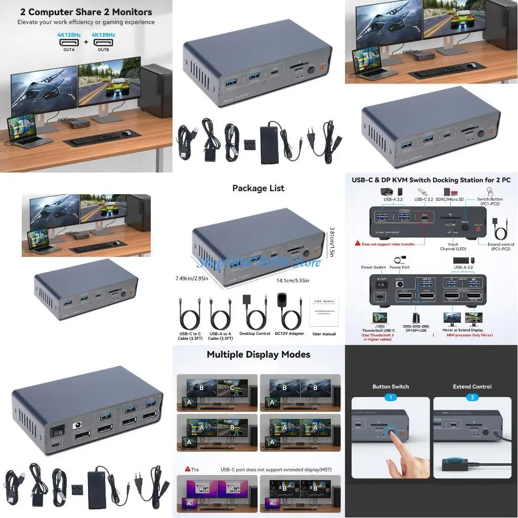

Y2GD Double Monitor Dock KVM Switcher Docking Station for Laptop Share Mouse