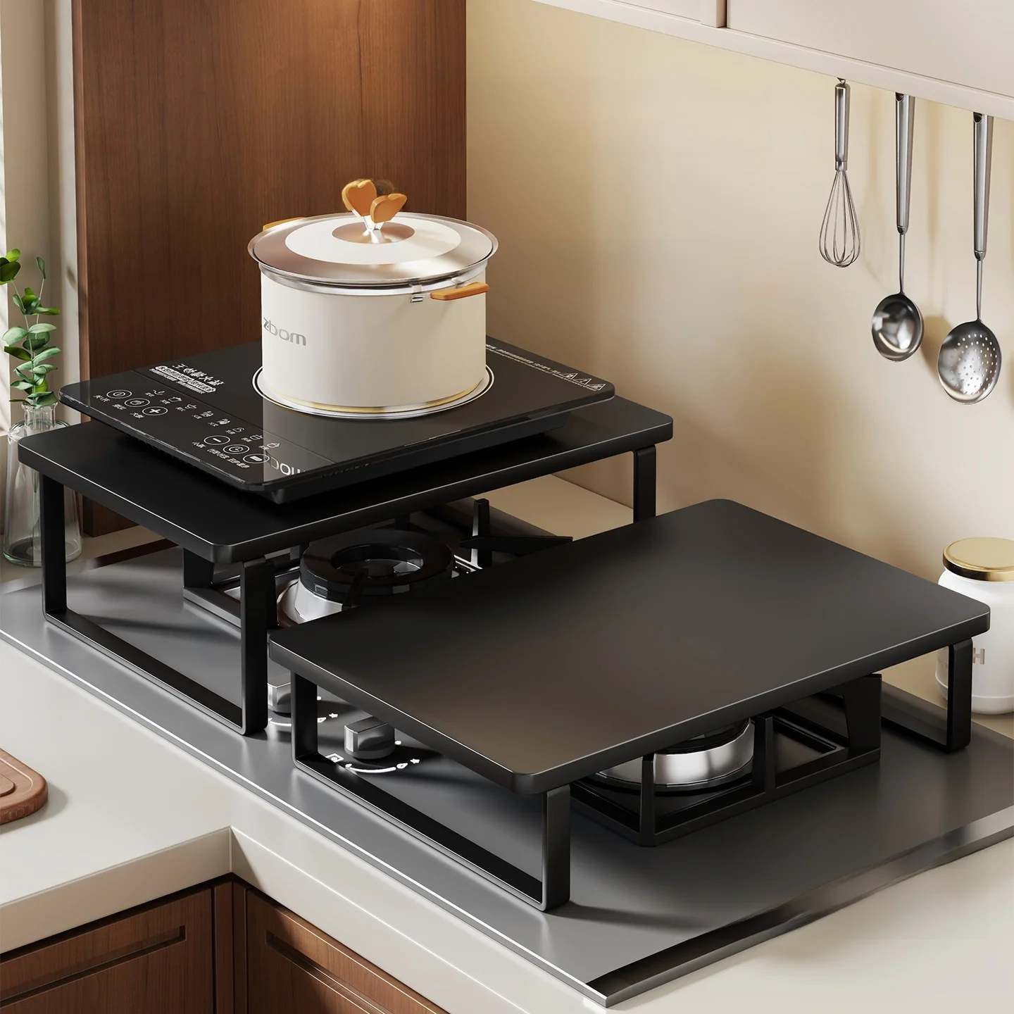 Super Strong Gas Stove Cover Board Kitchen Storage Rack Space Saving Small Space Rectangular Design Countertop Storage Organizer