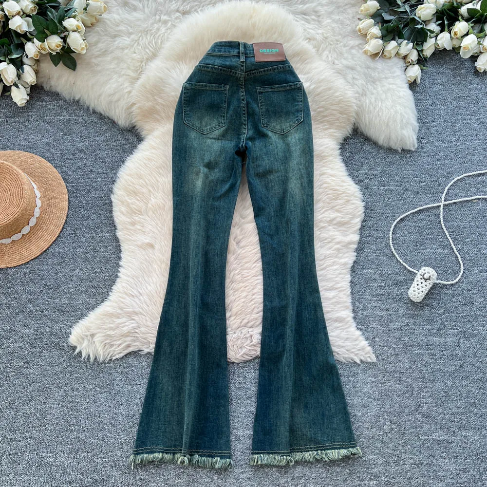 أنيقة عارضة المرأة أنيقة شرابة ضئيلة خمر السراويل عالية الخصر أزياء الخريف فام ملابس حريمي #2